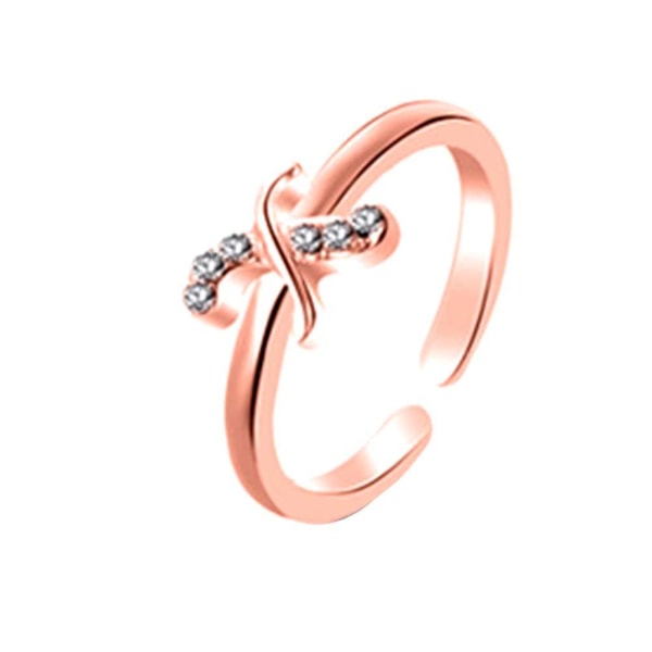 Mode Enkel 26 Bokstäver Rhinestone Inlagd Öppningsring Dam Smycken Present Rose Gold L