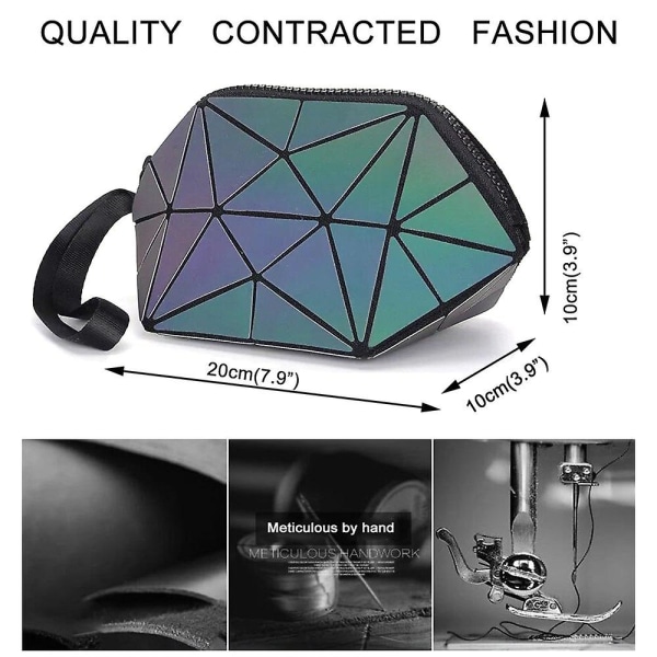 Liten sminkväska Geometrisk vikbar kosmetisk påse för handväska Söta resetillbehör med dragkedja och handledsrem (lysande)