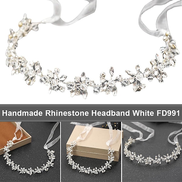 Handgjord Rhinestone-flätad pannband Silver Tiara Klänning Middag Håraccessoarer