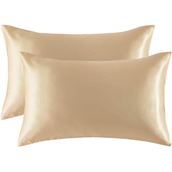 Satin Kuddeöverdrag För Hår Och Hud, 2-pack, Kuddeöverdrag - Satin Kuddfodral Med Kuvert, Mörkgrå 20 x 36 Champagne