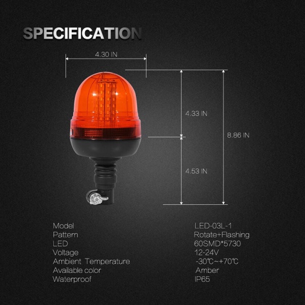 Roof warning light, engineering vehicle strobe light, multiple color prompts, suitable for agricultural vehicles, large-