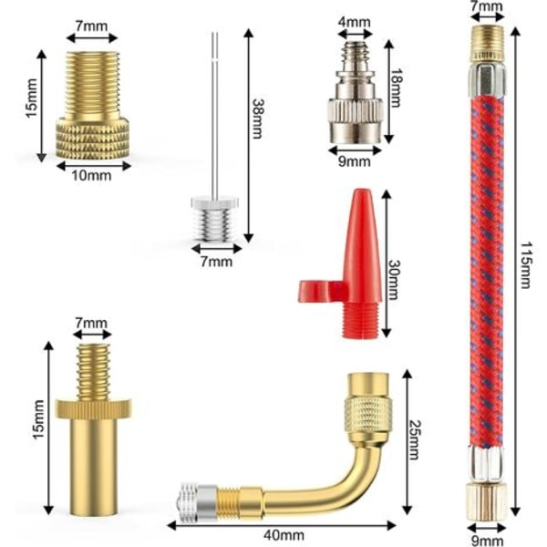 Cykelpumpadapter, 12 stycken cykelventilsadapter DV AV SV Cykelventil Presta Schrader Cykelventilskopplingar Inflator Ti