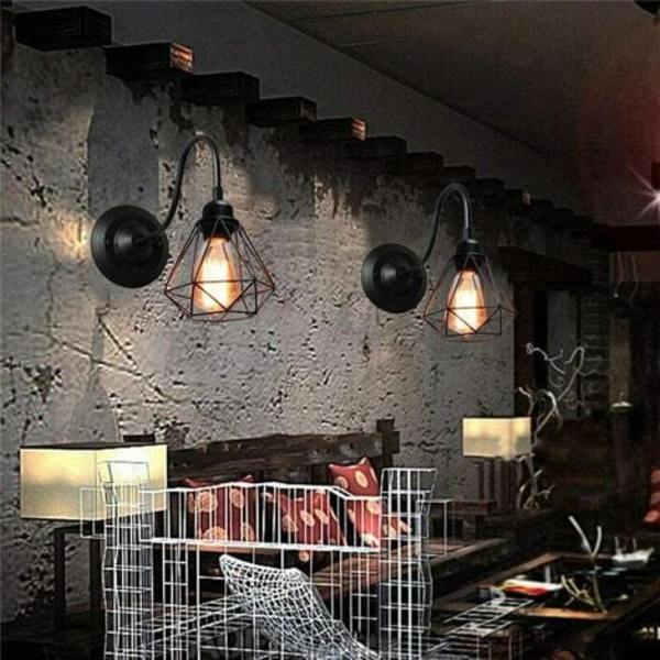 E27 Metal Diamant Retro Væglampe til Stue Gang Soveværelse Cafe Bar - Sort - Sort