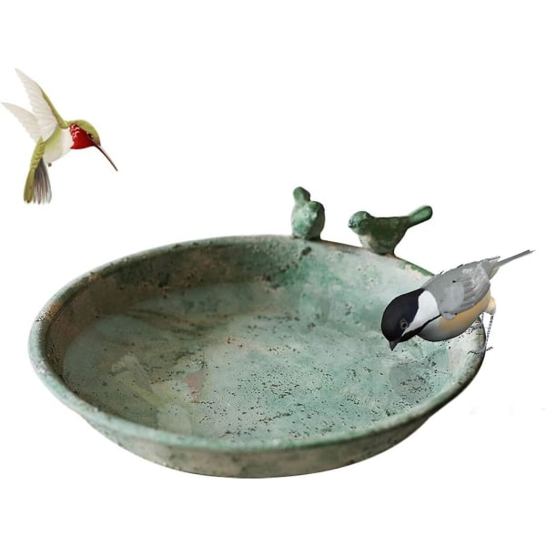 Wild Bird Bath Bird Feeding Bowl Cast Iron Round Bird Basin Balcony Patio Garden Country Home Decor, Green (large)