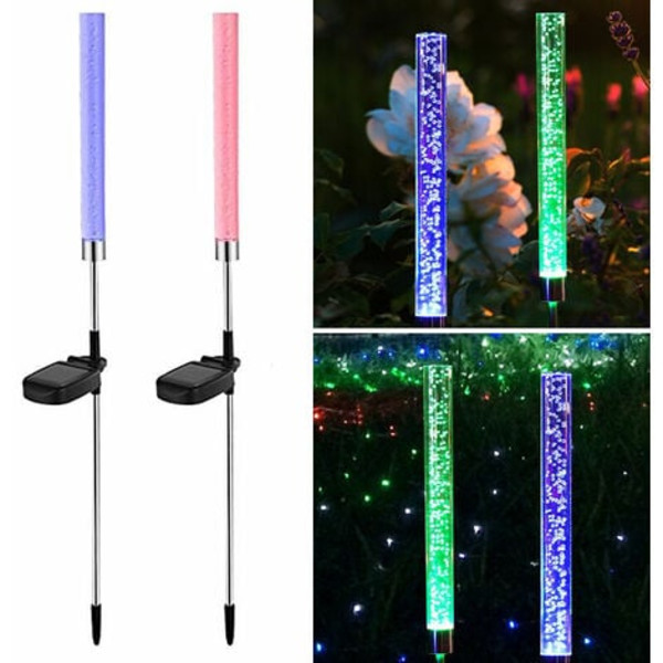 Sæt med 2 RGB indbyggede solcellelamper H.70cm IP65