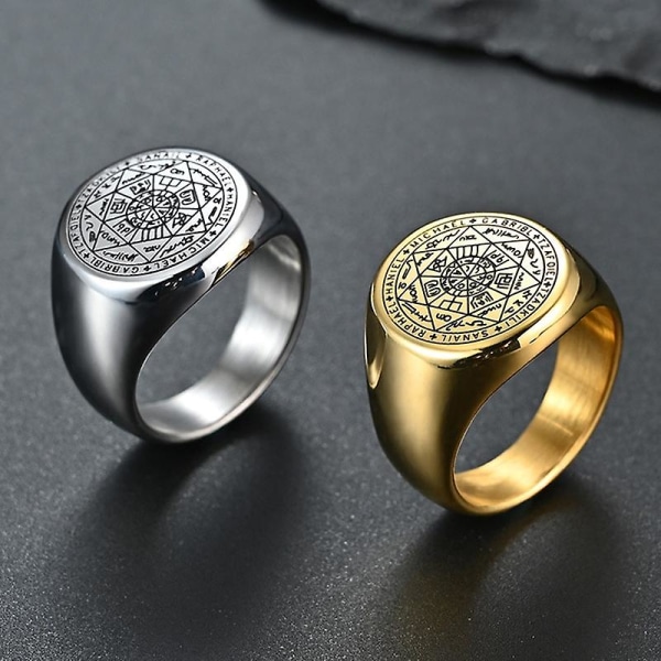 The Key Of Solomon Rings Stainless Steel The Seal Of The Seven Archangels Ring Amulet Male Titanium Steel Jewelry M4