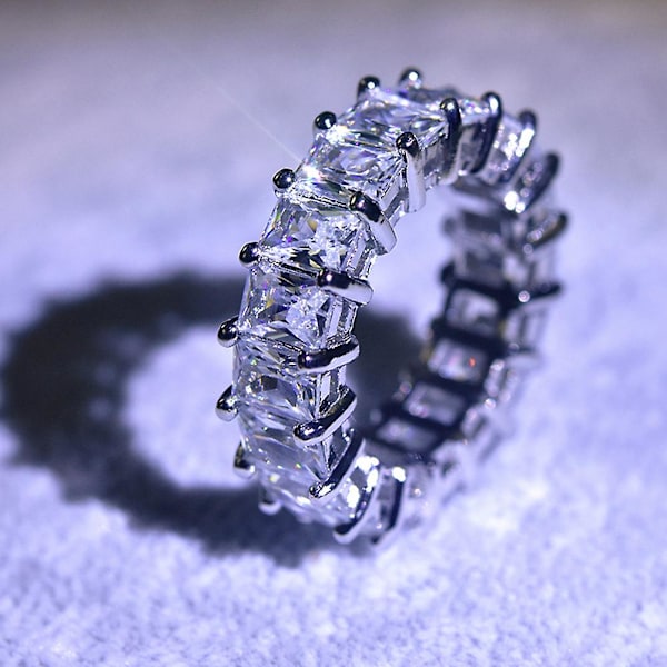 Bryllup Engasjement Prinsesse Cut Rhinestone Innlagt Bridal Finger Ring smykker US 6