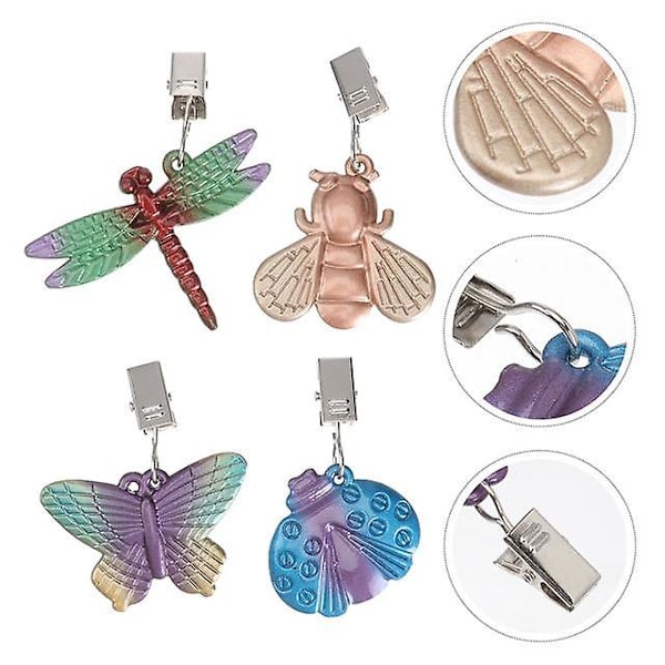 8 st. Dukskyddsvikt i rostfritt stål med insektsdesign, skalformade hängen, vindtäta klämmor i legering, för picknick