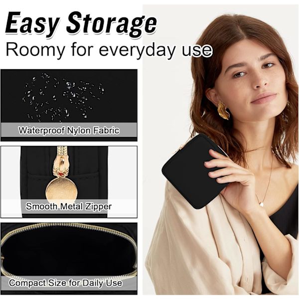 Nylon Mini Makeup Taske Lille Sort Kosmetik Lynlåspose til Kvinder Piger
