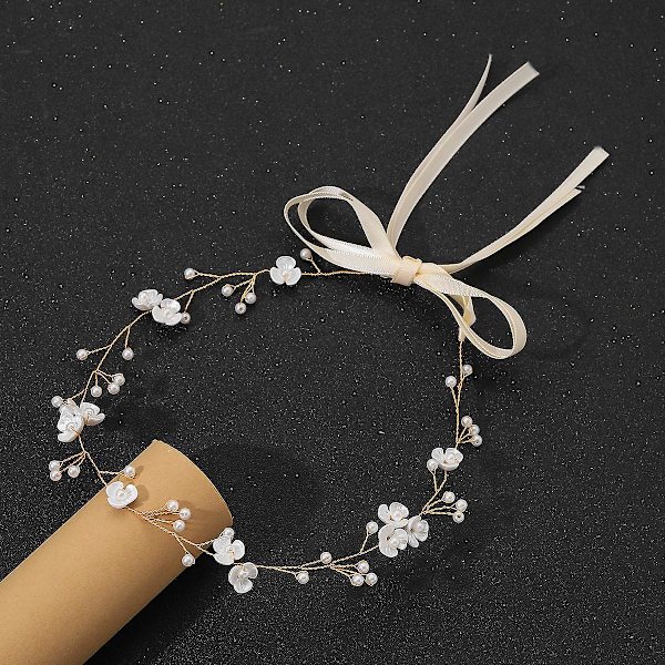 Brudhuvudbonad med Simuleringsblommor, Artificiella Pärlor, Hårsnodde, Böjbar Silver