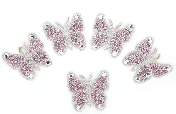 Rhinestone-lapp, 5 stk (Pink) Farverige Sommerfuglelapper