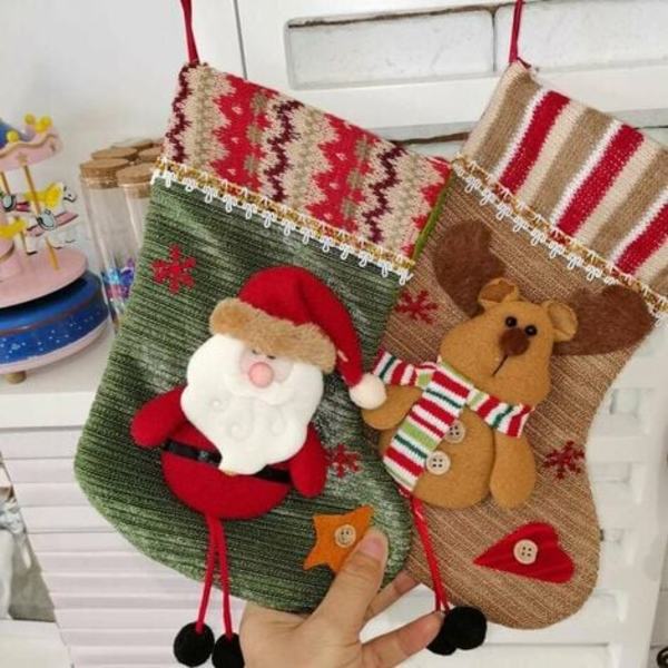Set med 3 stilar 10\" Julgranshängande strumpa Tomte Snögubbe Presentstrumpa Juldekoration