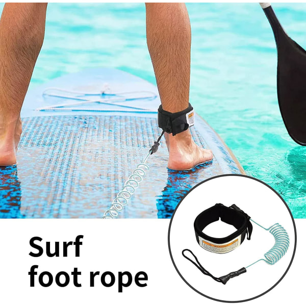 Surfboard Leash, Kajak Paddel Leash, Benrem til Ankel, Spiralformet Surfingreb, Svirvler i Rustfrit Stål, Justerbart Bæltespænde, Metal Kroge, Til Kano Båd