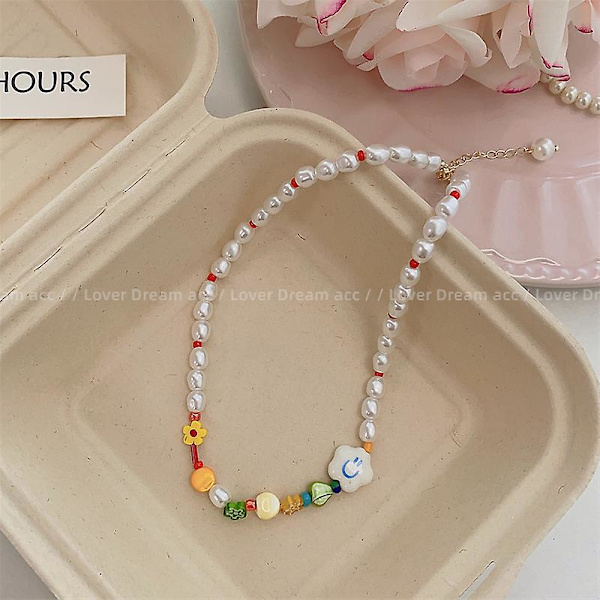 Halskje Perle Smil Choker Mote Smykker Ac1343