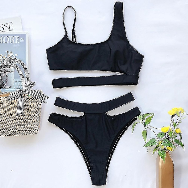 Naisten pehmustetut bändi uimapuvut bikinit setti ranta uimapuku ontto uimapuku Black S