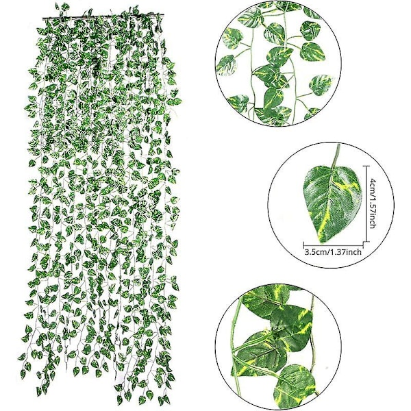 Konstgjord murgröna 12-pack 2m Konstgjorda Växter Girlang Konstgjorda Blad Falsk Hängande Växt Konstgjord Murgrönas Girlang Murgrönas Dekoration För Bröllop, Kök, Ga