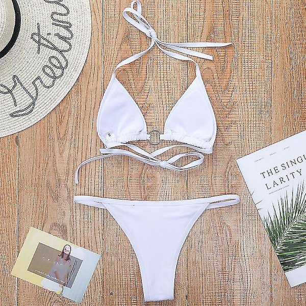 Sexig kvinnobikini med strass och push-up, set med bh, badkläder för strand White M