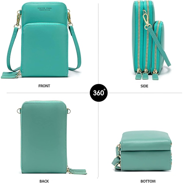 Liten Crossbody Mobiltelefonväska för Kvinnor, Mini Messenger Axelväska Plånbok med Kreditkortsfack A916-878 Green