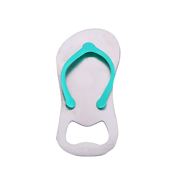 En flaskeåbner i rustfrit stål med strandflip-flop-form, nøglering til sko, øl