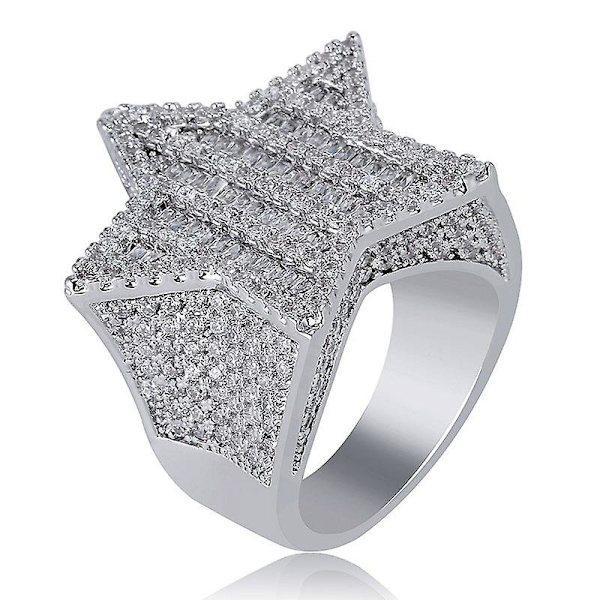 Isæt Super Stjerne Ringe Til Mænd Kvinder Mikro Pave Guld Sølv Farve Finish Cubic Zirkon Charm Hip Hop Smykker Ring Gave Silver
