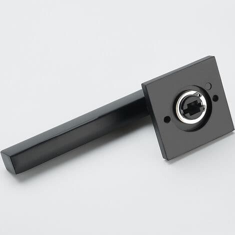 Flat Black Access Door Lever, Modern Square Lock Handle, Exterior Door Handle and Deadbolt Set (A)
