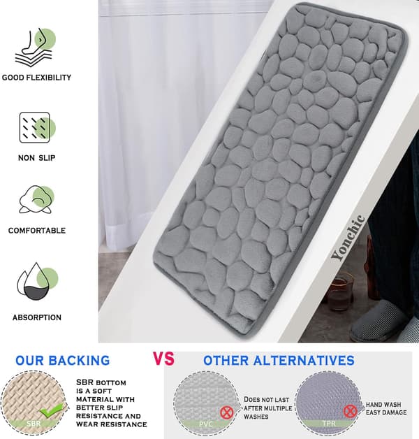 Baderomsmatte i Memory Foam, Brostein Vaffel Korallfleece Baderomsmatte