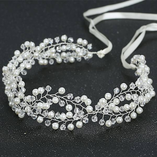 Bryllupshovedbånd Krystal Perle 8-karakter Twisted Beaded Hårkæde Hovedbeklædning Hårpynt Silver