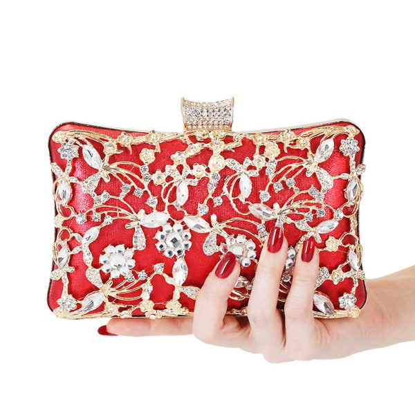 Kvinders Krystal Aften Clutch Taske Bryllup Pung Brud Prom Håndtaske Fest Taske A916-1072 Red