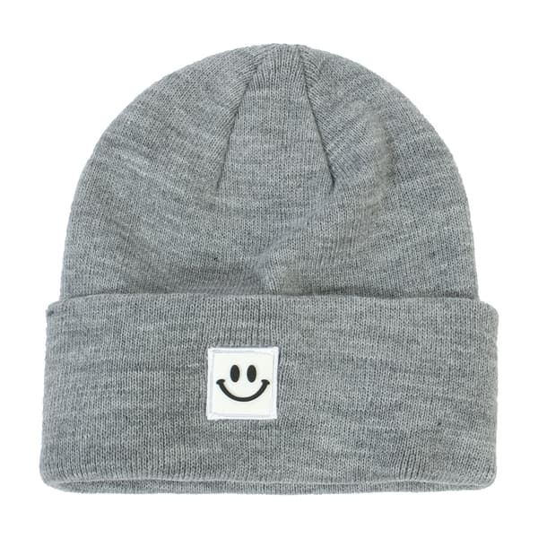 Smiley Face Strikket Lue for Menn/Kvinner, Lys Grå Smilefjes