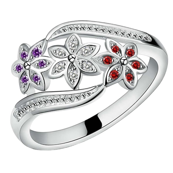 Ring Silver Pläterad Blommor Design Cubic Zirconia Inläggningar Glänsande Mode Kvinnor Ring För Bröllop Silver US 8