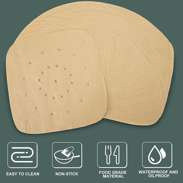 200 stk Luftfrityrpapir, 8,5 tommer Engangs Luftfrityrforinger, Premium Perforert Bakepapir for Luftfrityr