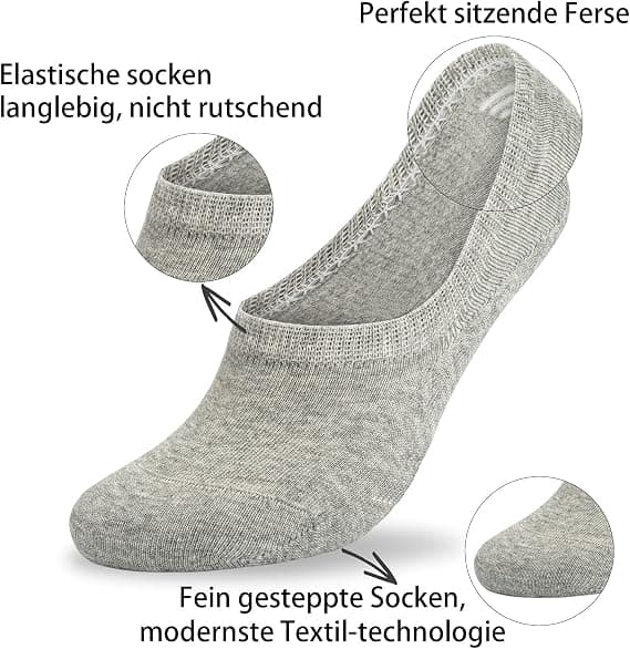 Lave sokker for menn og kvinner, 10 par, usynlige sklisikre bomullsokker