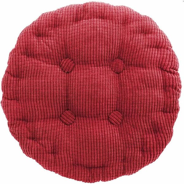 Stor tjock röd sammet rund stoldyna 43 cm i diameter, lämplig för hem, sovrum, vardagsrum etc.