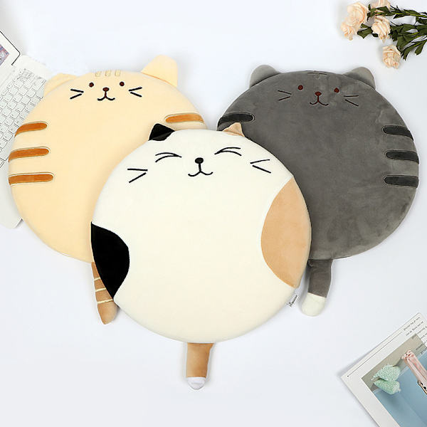Tatami-pute, skrivebordspute, japansk stil stol pute, formhukommelse pute, rund pute (hvit katt),