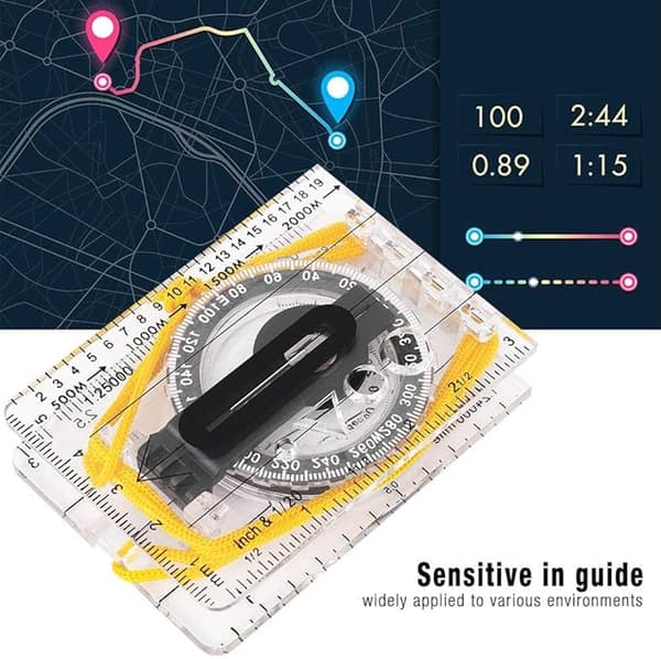 Kortkompas navigation med målestok og halsrem til