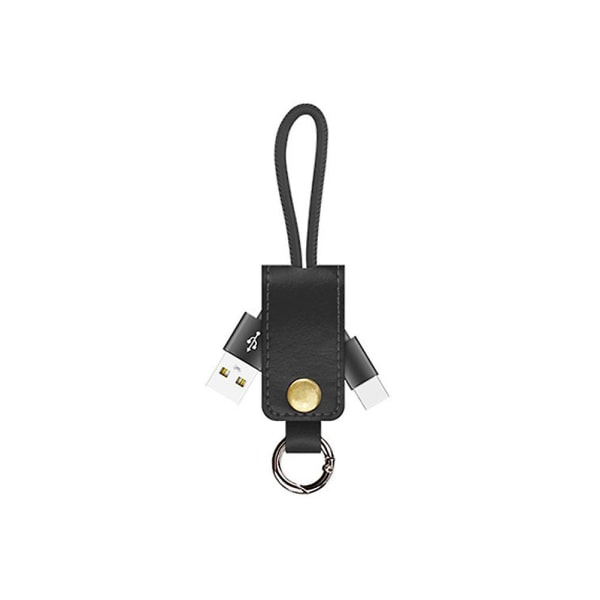 Modetyp C Nyckelring Användbar Nyckelring i metallläder Snabbladdning USB kabel Laddningsdatasynkkabel för kvinnor Svart