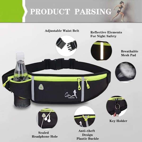 Fanny Pack för löpning, lätt justerbart löpbälte med elastiskt band, löpväska, mobilhållare, tillbehör för iPhone, Samsung, Runn