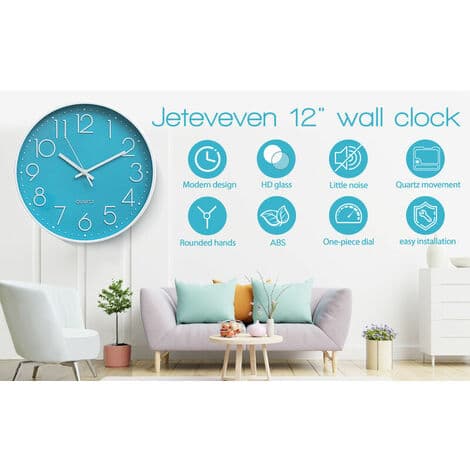 30 cm Rund Väggklocka Modern Kvartsväggklocka Utan Tickande Modern Vardagsrumsväggklocka Blå