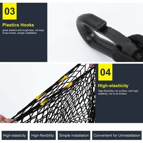90x40cm Sort Plastik Nylon Bil Opbevaringspose Lastbil Bagagerumsnet Bagagearrangør Krogpung