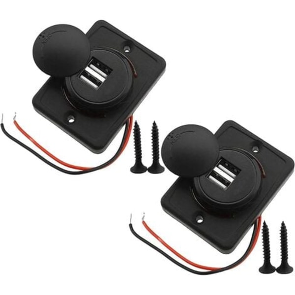 2 stk. 3.1A dobbelt USB-stikkontakt til bil, rød kabeloplader, stik med 2 porte, adapter 12V-24V, opladningspanel, stik