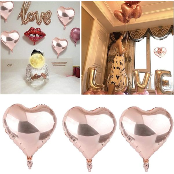 18 tommers hjertefolie ballong i roségull, 20 stk hjerte helium ballonger, bryllupsfolie ballong, folie luftballong, hjerte ballonger, helium ballong