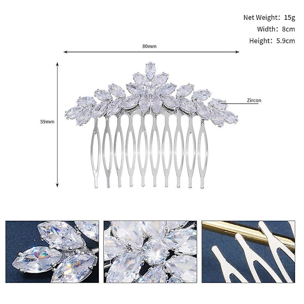 Brudens Bröllopshuvudbonad Insättning Kam Marquise Zirkon Sida Hårfäste HS J6528S