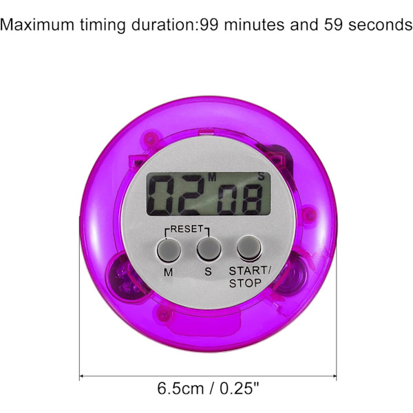 2 stk. (Lilla) Rund Digital Timer, Liten Nedtelling/Opptelling Klokke