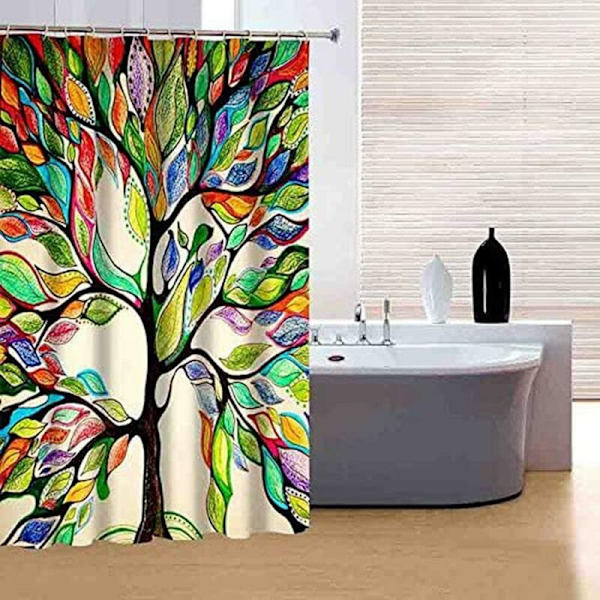 Mögelbeständig Duschdraperi 180x200, Växttryck Duschdraperi för Badrum, Tvättad Duschdraperi med 12