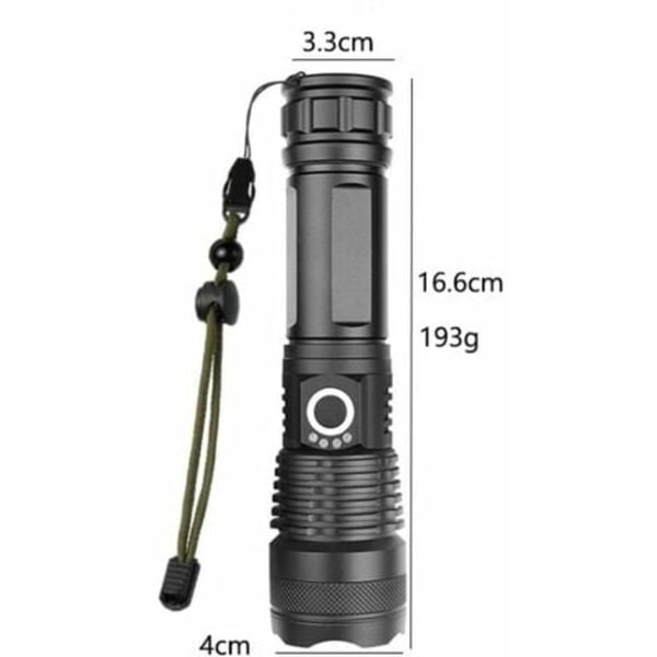 Fackla Ljus Utomhus Vattentät Stark Ljus Ficklampa USB Laddningsbar Hög Effekt LED Ficklampa p70