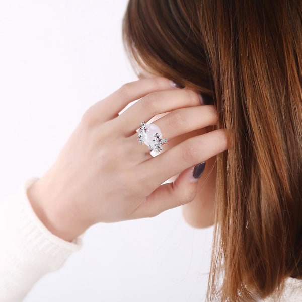 Kvinner Bryllup smykker Blomster Design Oval Faux Gemstone Ring Rhinestone Decor US 10
