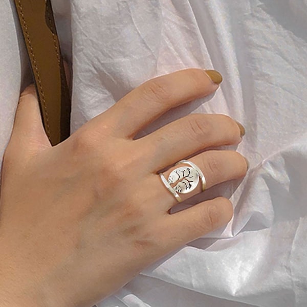 Klassinen kaiverrettu seos ontto vintage-sormus linnun puukuvioinen naisten sormus korut lisävarusteet Antique Silver US 9