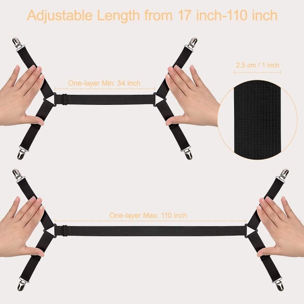 Bed Sheet Straps, 2pcs Adjustable Long Bed Sheet Support Straps Heavy Duty Bed Sheet Clips Clamps Braces, Black