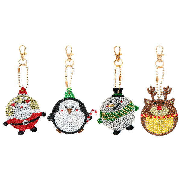 4 stk hængende ornamenter diy juletema diamantmaleri tegneserie nøglering nøgleringe til gavehåndværk