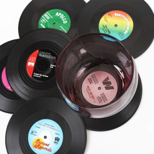 6 stk. medium og store dessert retro vinylplade coasters